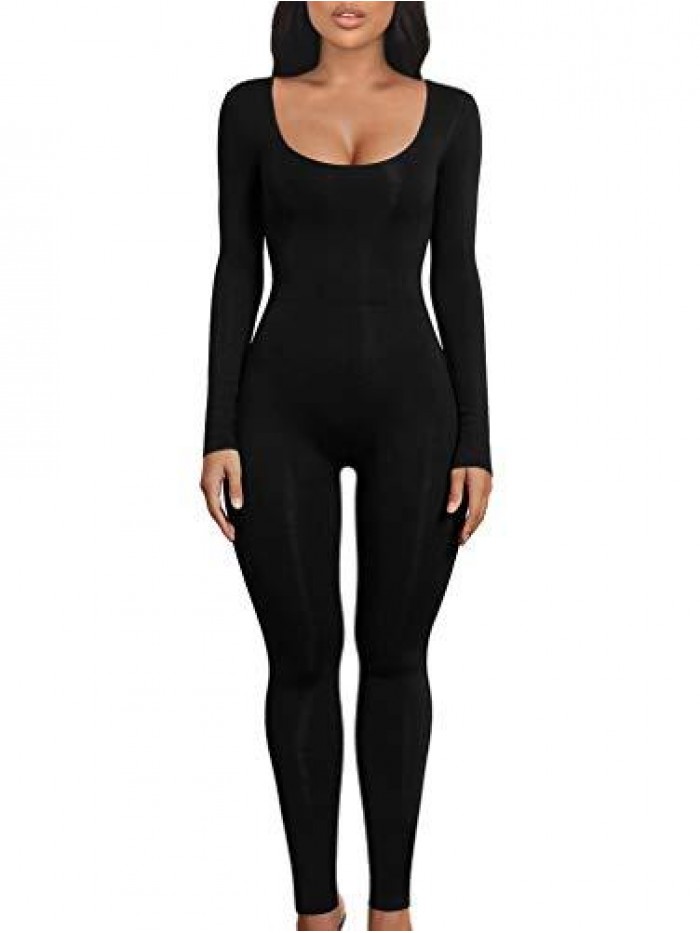 Women's Sexy Bodycon Long Sleeve Scoop Neck One Piece Jumpsuit Romper 