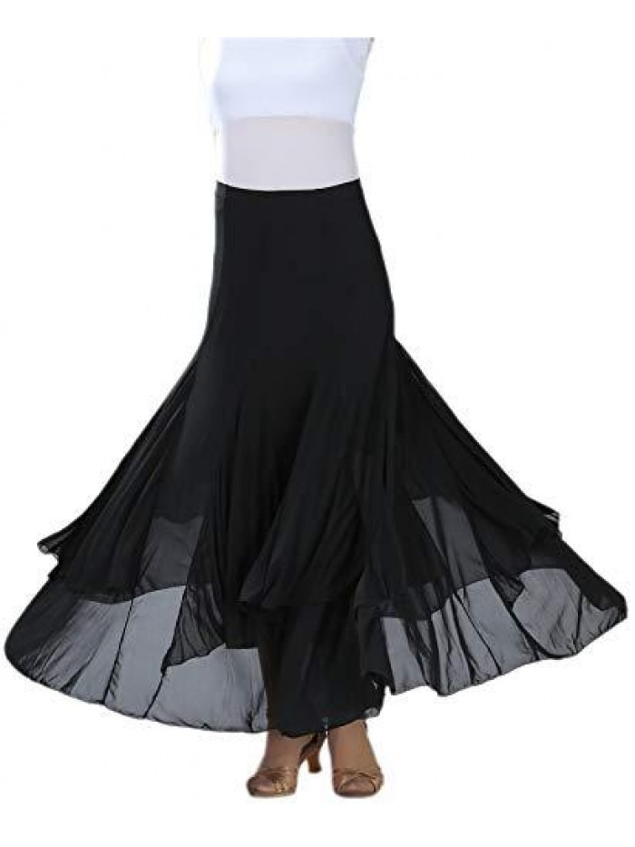 Elegant Ballroom Dancing Waltz Dance Party Long Swing Mesh Skirt 