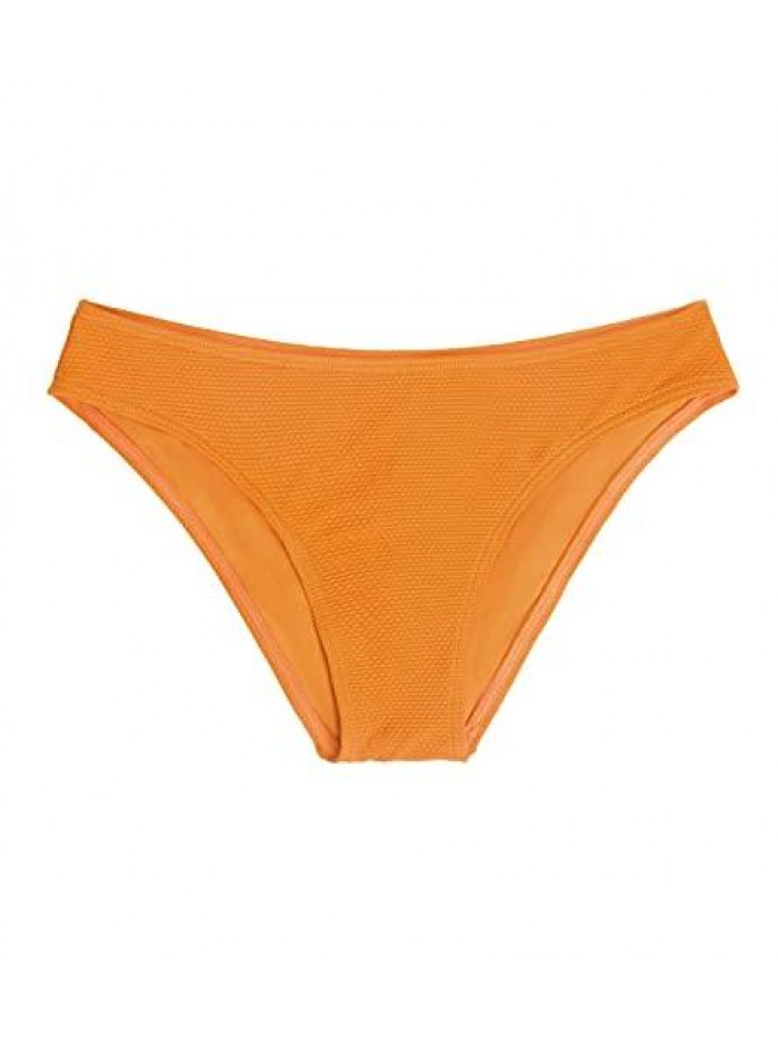 Women's Bikini Bottom Textured Low Waisted Middle Cut Solid Orange 