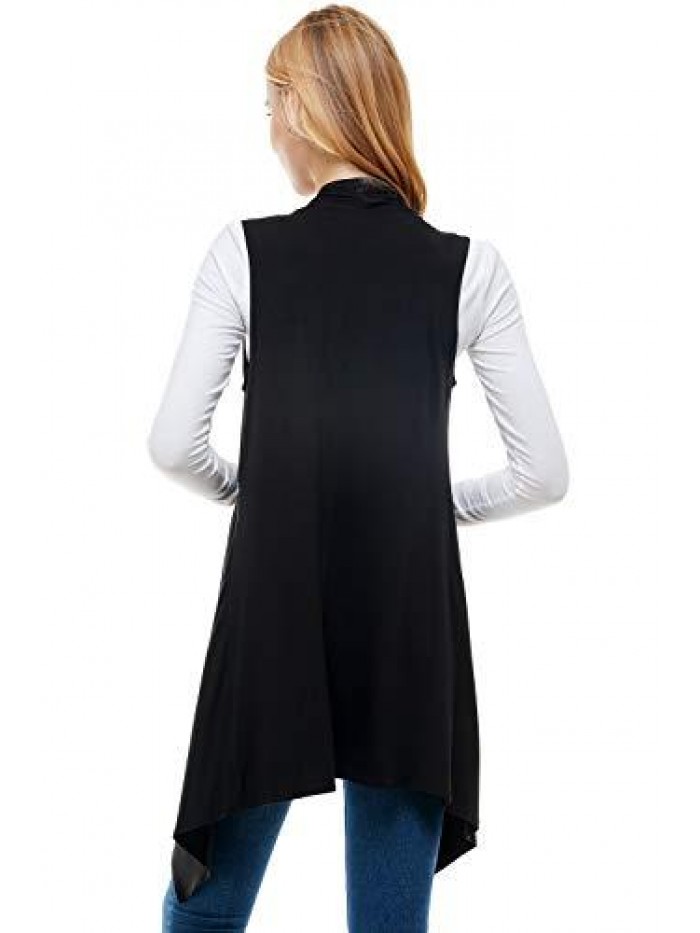 Women's Sleeveless Asymmetric Hem Open Front Cardigan [Made in USA] 