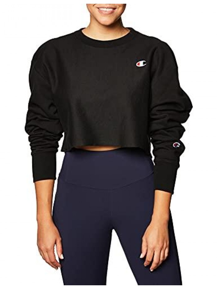 Women's Cropped Reverse Weave Crew, Left Chest C 