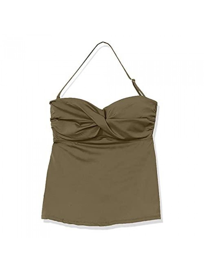 Ruched Bathing Suit Top Tummy Control Bandeau Tankini Top Only 