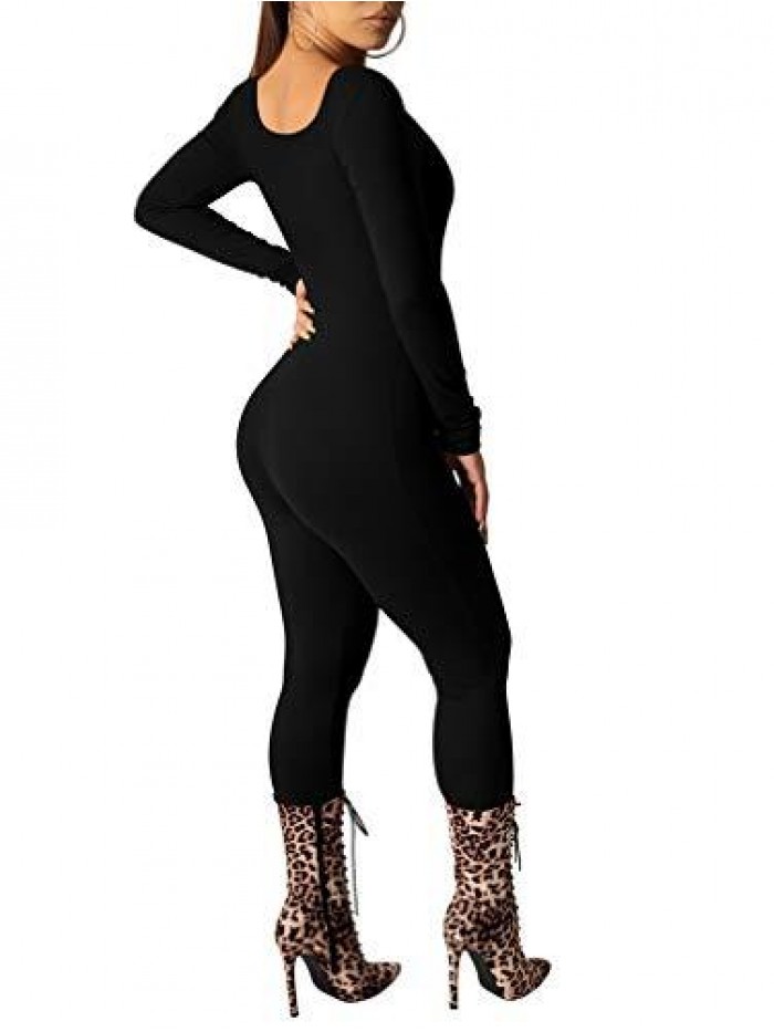 Women's Sexy Bodycon Long Sleeve Scoop Neck One Piece Jumpsuit Romper 