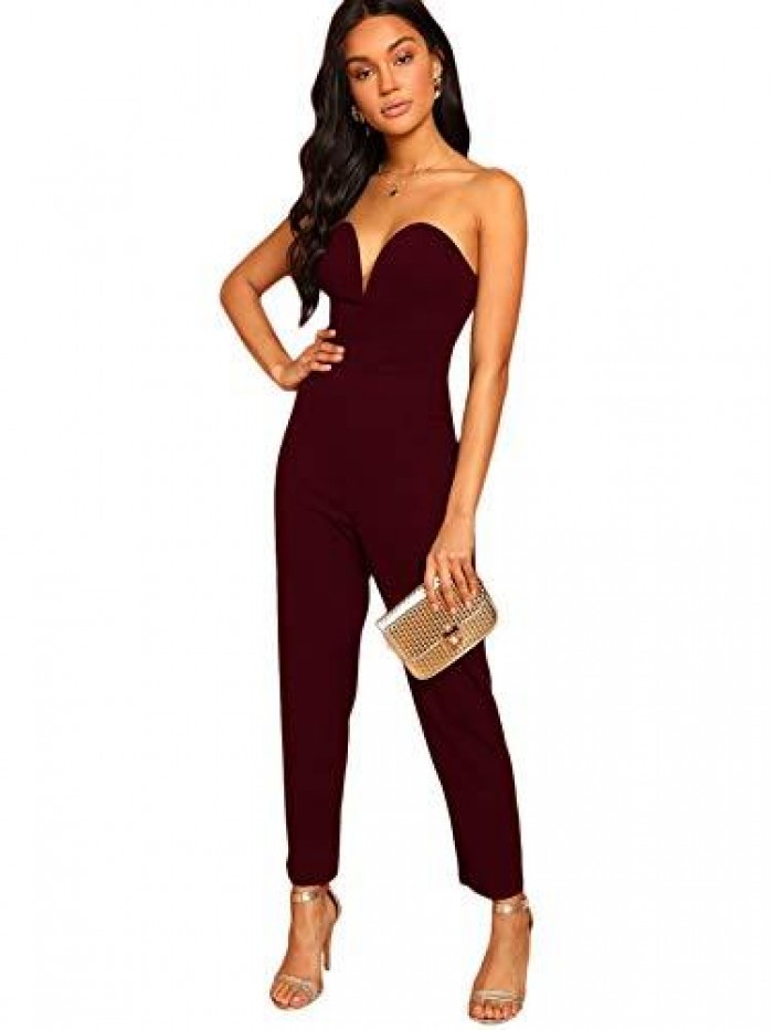 Women's Elegant Sweetheart Neck Strapless Stretchy Party Romper Jumpsuit 