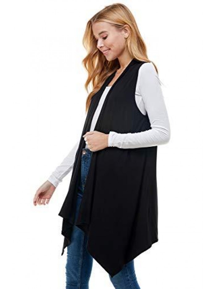 Women's Sleeveless Asymmetric Hem Open Front Cardigan [Made in USA] 