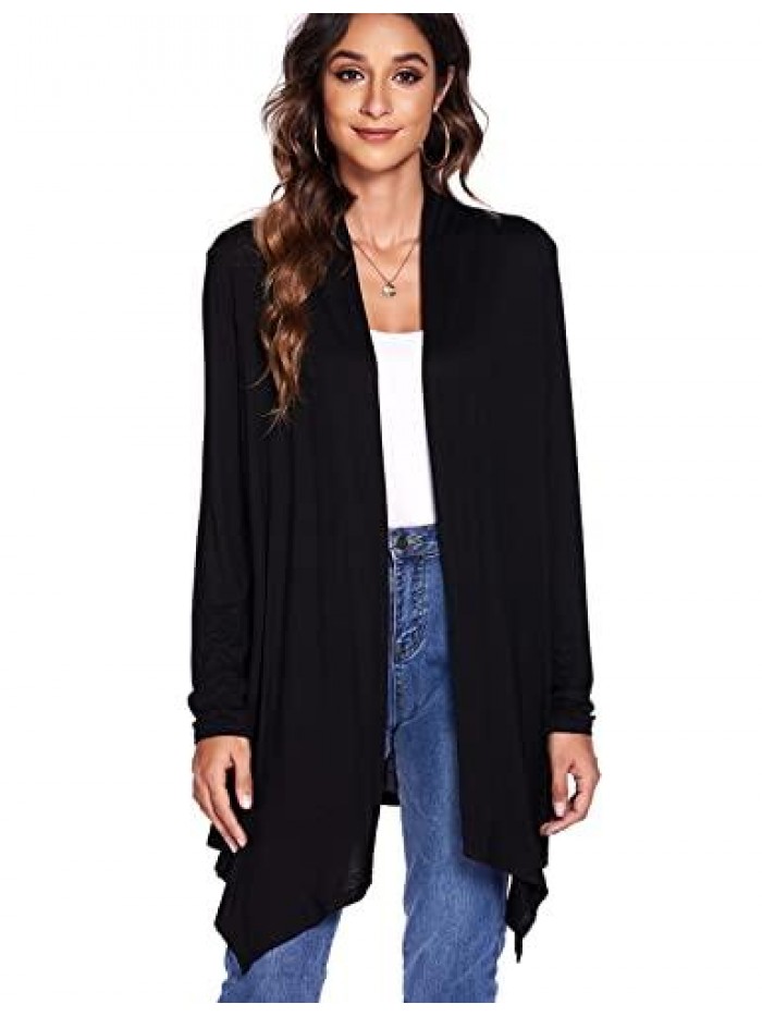 Draped Front Open Cardigan Casual Long Sleeve Lightweight Cardigan Sweaters Duster 