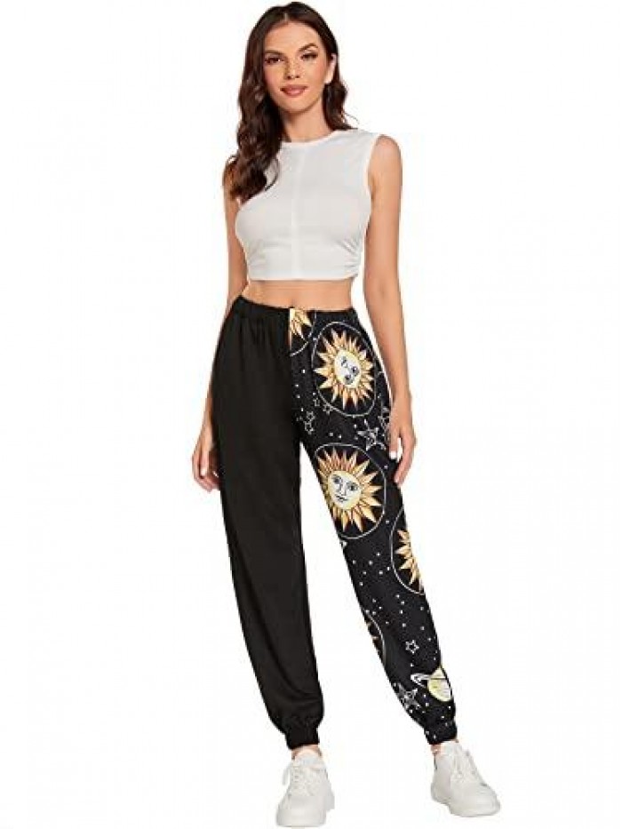 Women's Graphic Print Elastic Waist Sweatpants Casual Long Joggers 