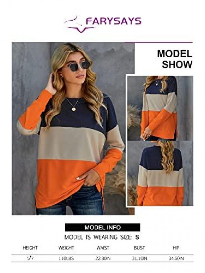 Women's Casual Crewneck Sweatshirt Long Sleeve Loose Side Split Pullover Tops 