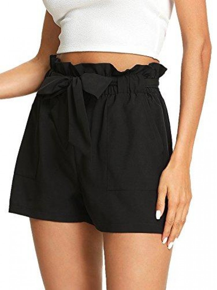 Women's Casual Elastic Waist Bowknot Summer Shorts with Pockets 