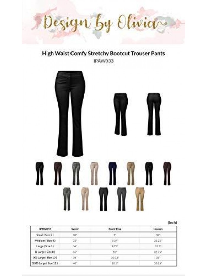 by Olivia Women's High Waist Comfy Stretchy Bootcut Trouser Pants 