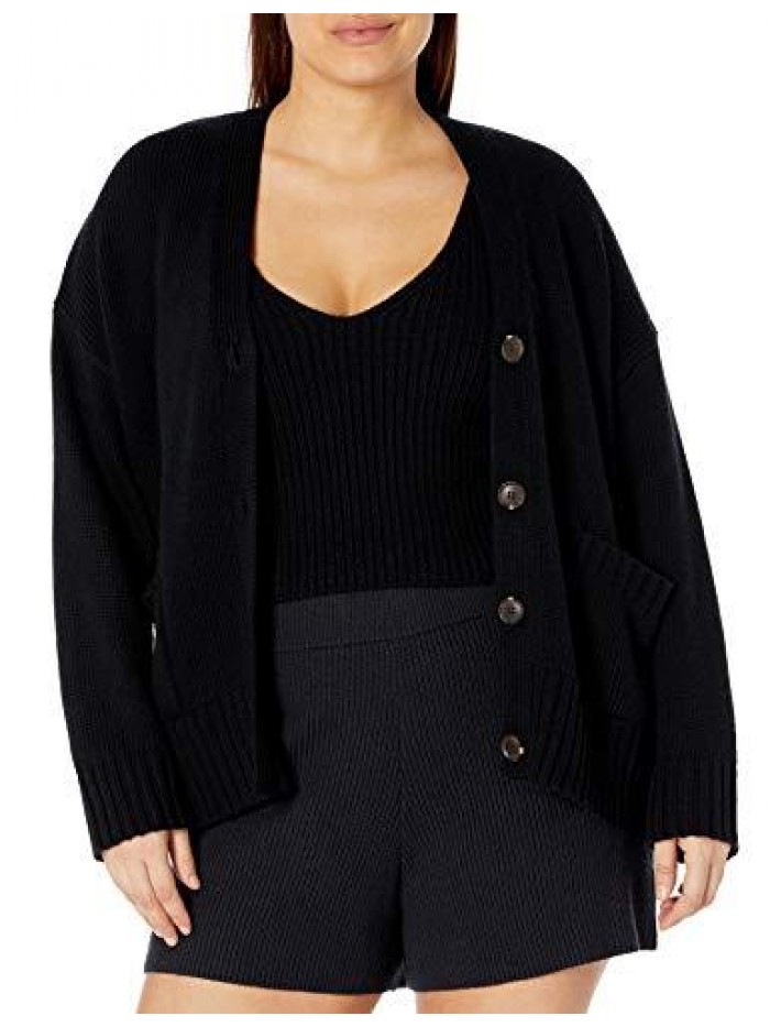 Drop Women's Brigitte Chunky Button Front Pocket Ribbed Cardigan 