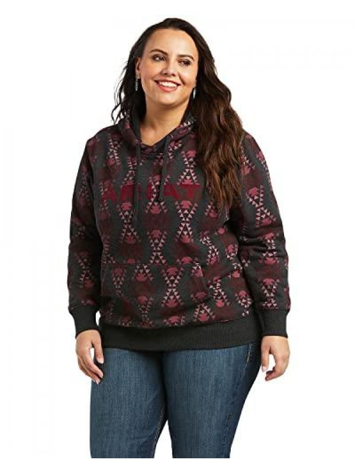 Women's R.E.A.L. Southwestern Print Charcoal Hoodie Pullover Sweatshirt 