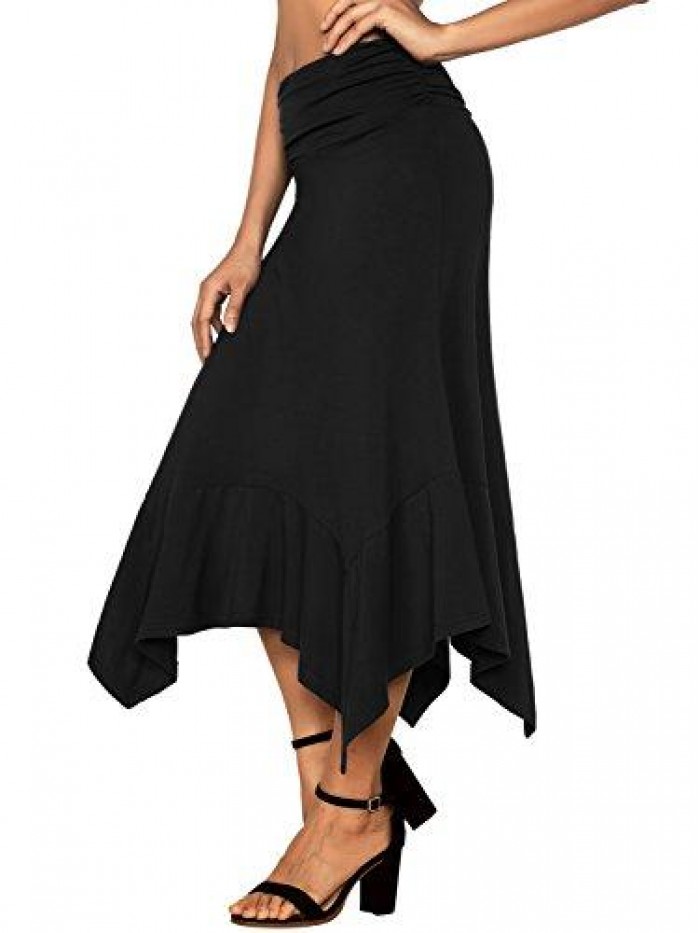 Women's Flowy Handkerchief Hemline Midi Skirt 