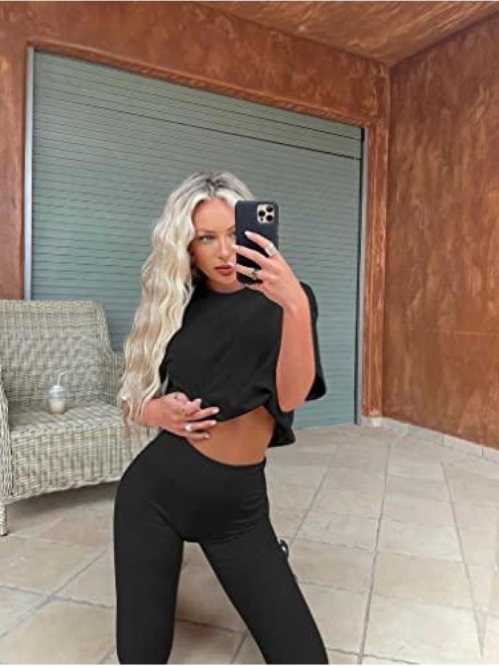 Women's Casual Pullover T-shirt Joggers Legging 2piece Jumpsuit 