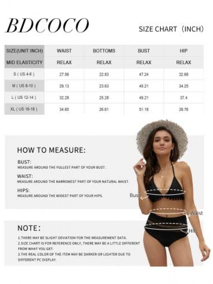 Women's High Waist Two Pieces Bikini Set Halter Straps Tassel Swimsuit 