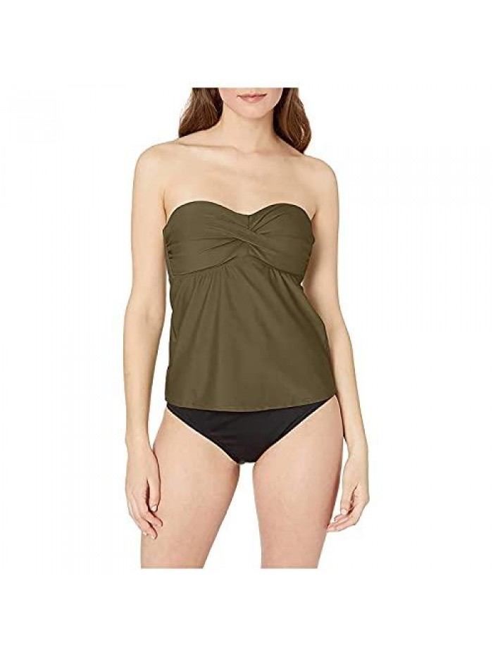 Ruched Bathing Suit Top Tummy Control Bandeau Tankini Top Only 