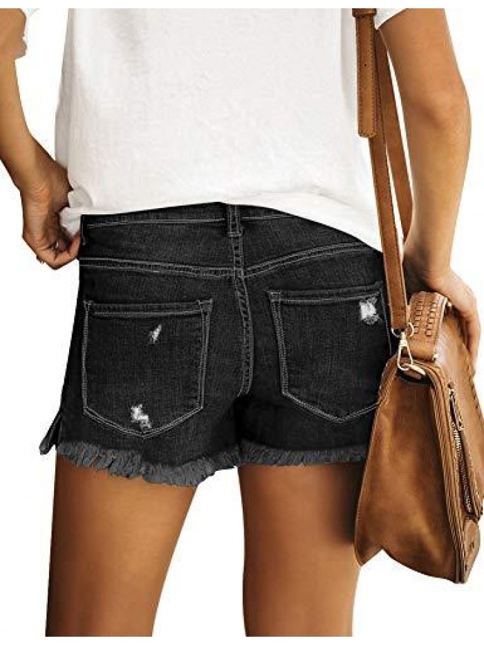 Women's Casual Summer Ripped Washed Distressed Stretch Denim Jean Shorts 