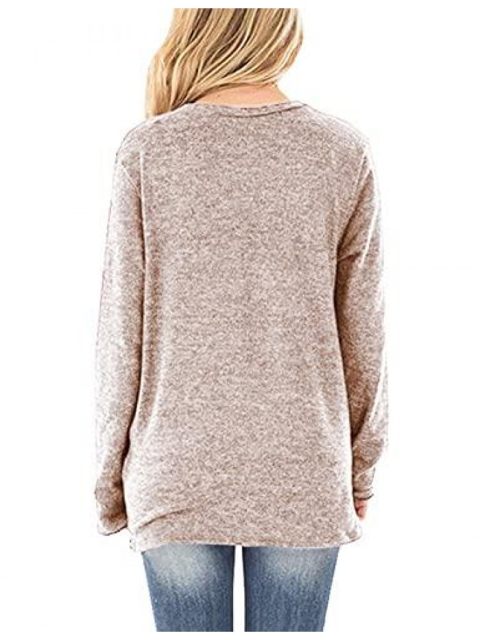 Womens Long Sleeves Tops V Neck Casual Fall Tunic Shirts 