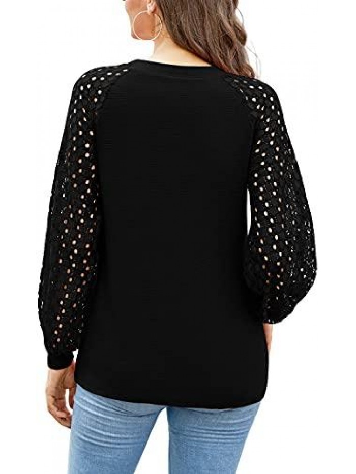 Women’s Long Sleeve Tops Lace Shirt Casual Loose T Shirts Blouses 