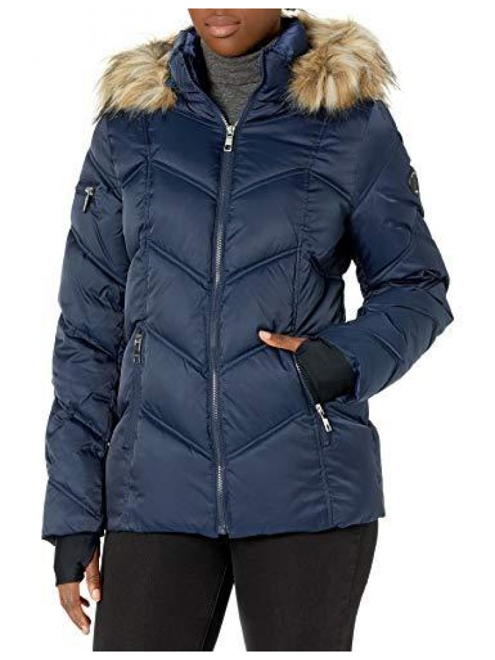 Women's Midweight Puffer Jacket with Faux Fur Trim 