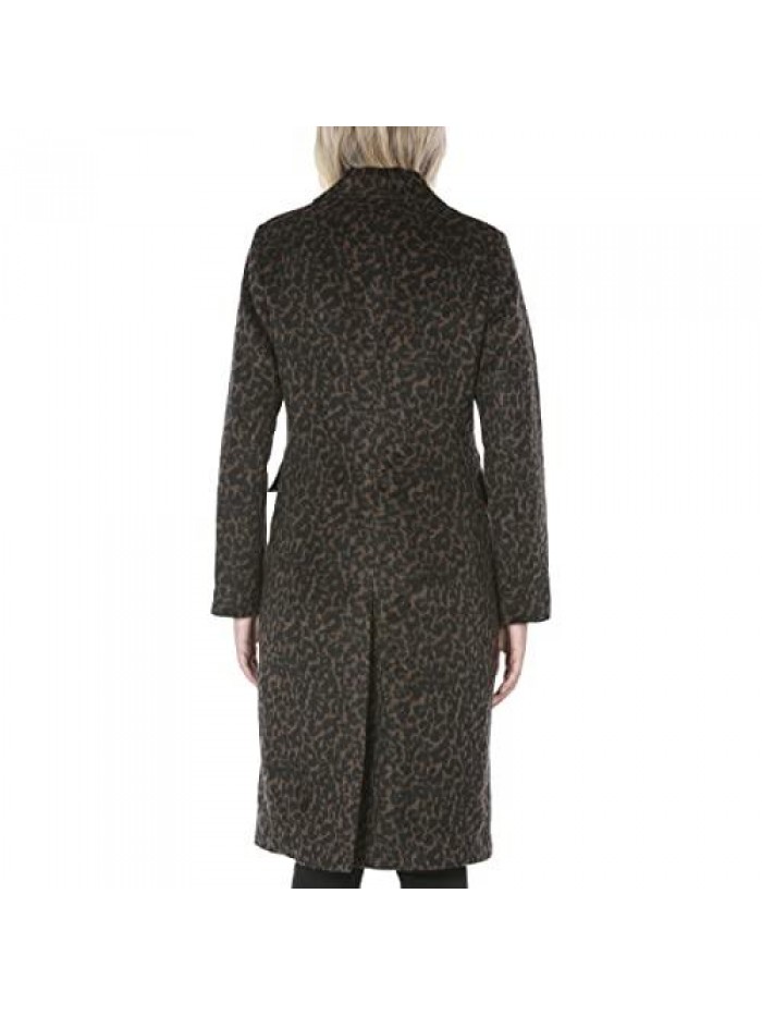 Women's Leopard Print Mid-Length Wool Blend Midi Coat 