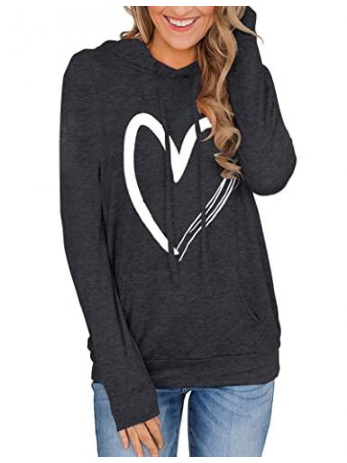 Hoodies Pullover Cute Heart Sweatshirts Long Sleeve Tops with Pockets 