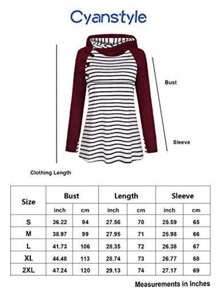 Womens Striped Spliced Hoodie Double Hooded Sweatshirts Tunic Tops 