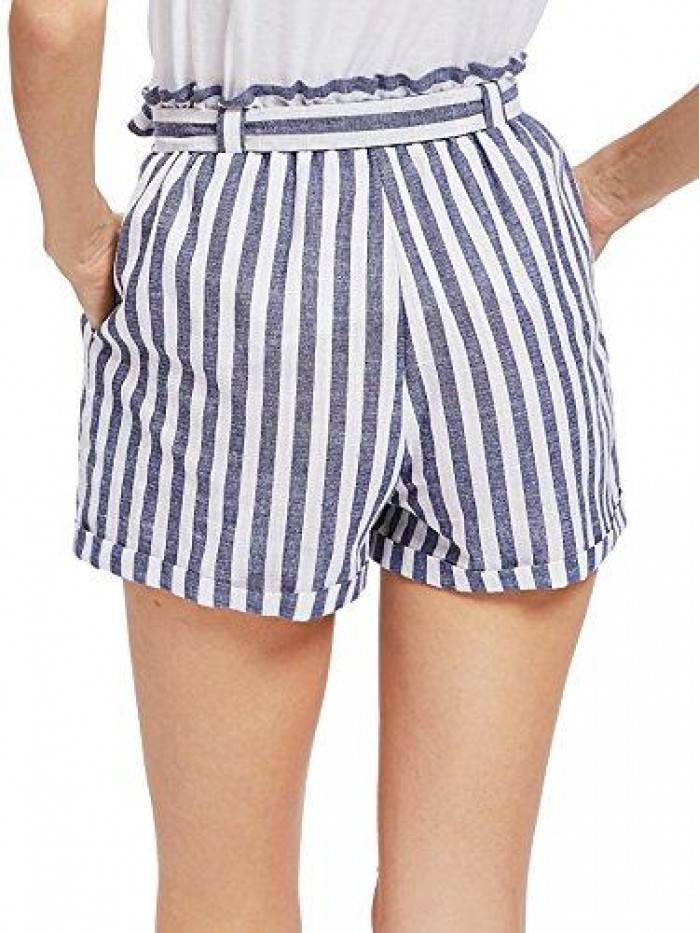 Women's Casual Elastic Waist Striped Summer Beach Shorts 