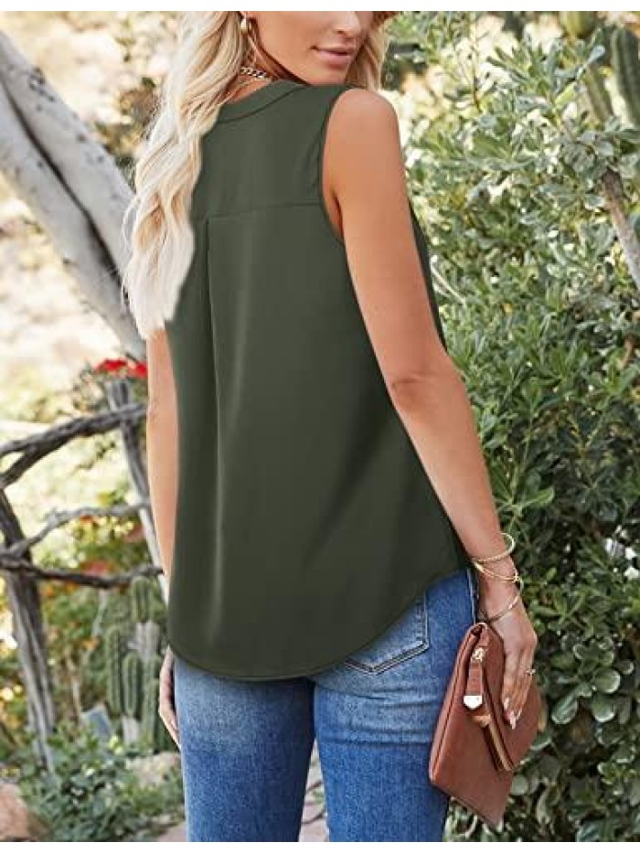 Women's Summer Tank Blouse Casual V Neck Sleeveless Tunic Top Shirt 