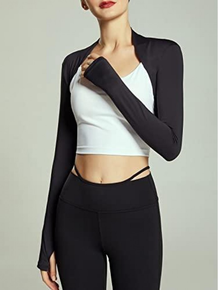 Women's Athletic Bolero Shrug Long Sleeve Open Front Cropped Cardigan 