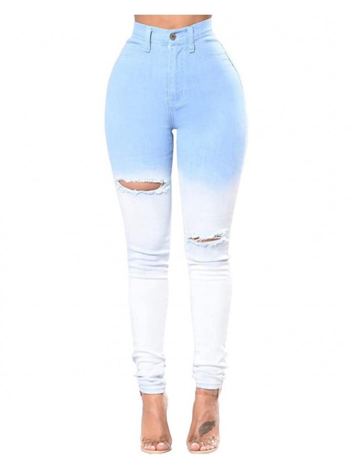 Women's Ripped Skinny Jeans Hight Waisted Stretch Distressed Denim Pants 