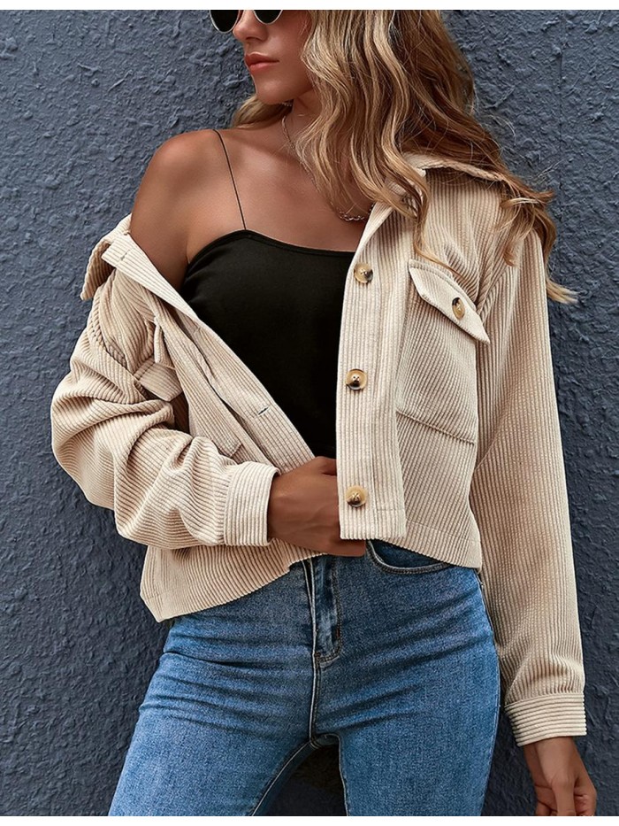 Women's Fashion Cute Cropped Corduroy Shirt Jacket Shackets 