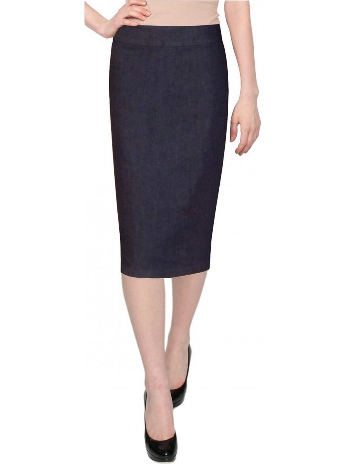 Women's Basic Below The Knee Stretch Denim Pencil Skirt 