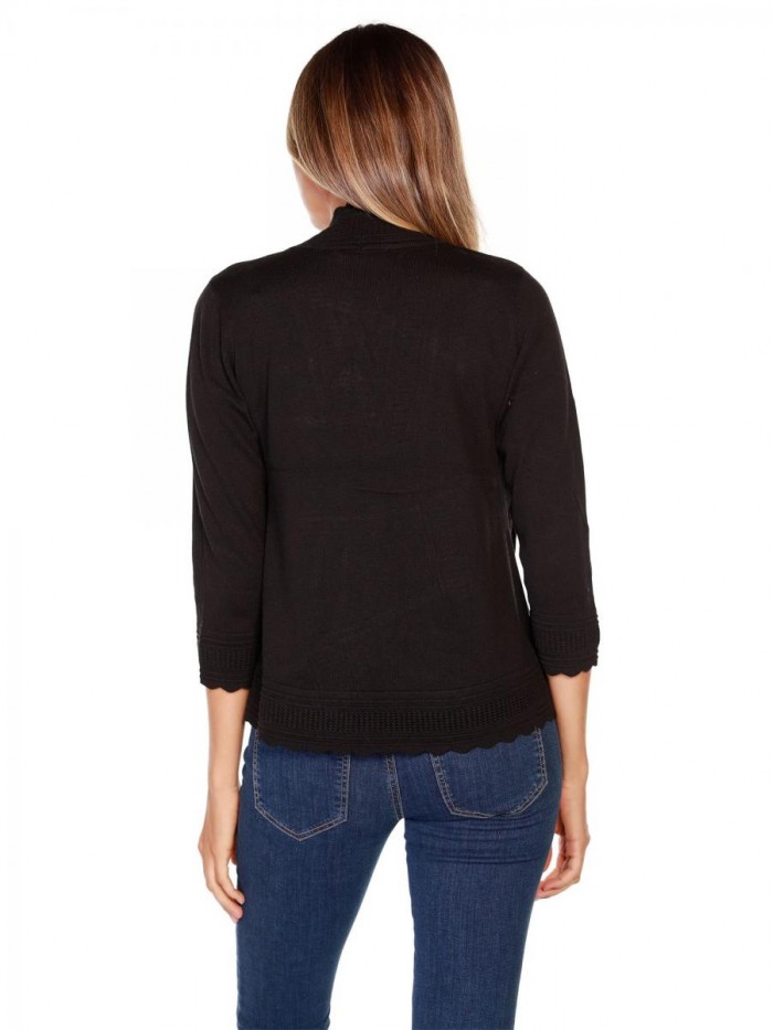 Lightweight Cardigan Shrug with 3/4 Sleeves and Scalloped Edging 