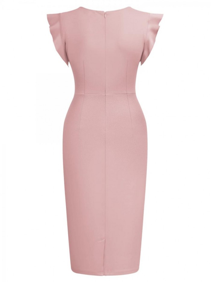 Women's Business Retro Ruffles Slim Cocktail Pencil Dress 