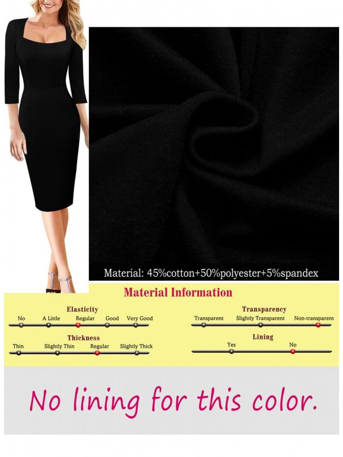 Womens Square Neck Work Business Cocktail Party Bodycon Sheath Dress 