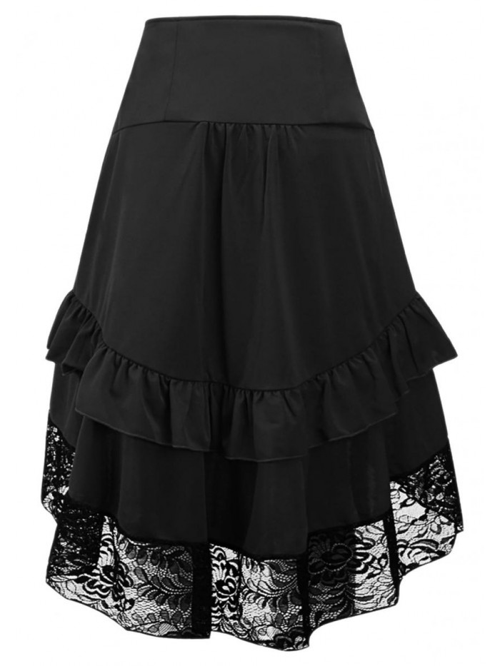 Fashion Womens Gothic Steampunk Skirt Asymmetrical High Low Dress 