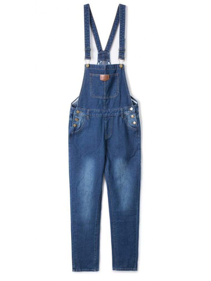 Women's Adjustable Strap Ripped Denim Overalls 