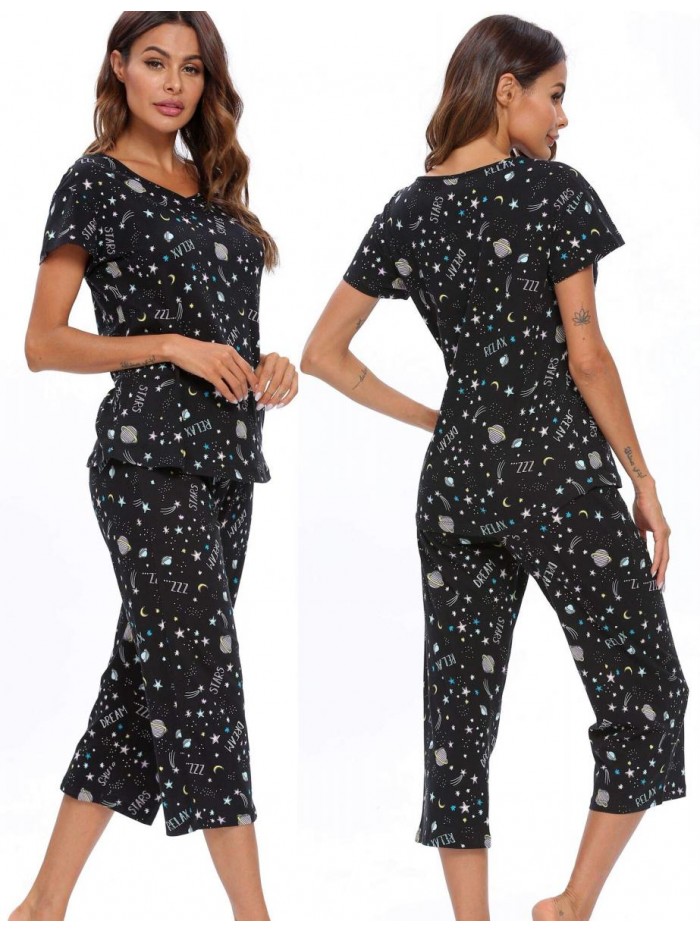 Women's Sleepwear Tops with Capri Pants Pajama Sets 