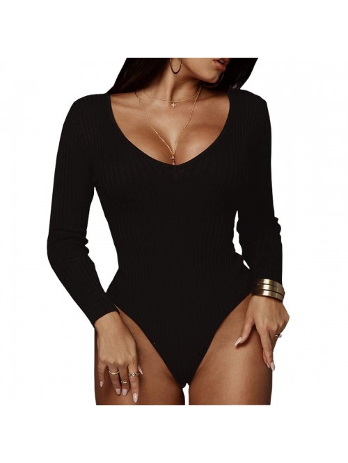 Women Jumpsuits Deep V Neck Long Sleeve Bodycon St...