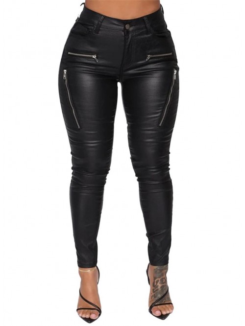 Women Faux Leather Pants Leggings High Waisted Zip...