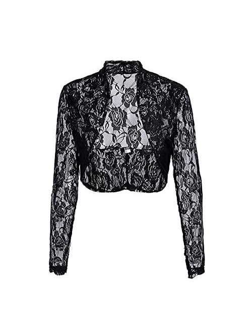 Elegant Floral Lace Shrug Top, Lace Mesh Cardigan,...