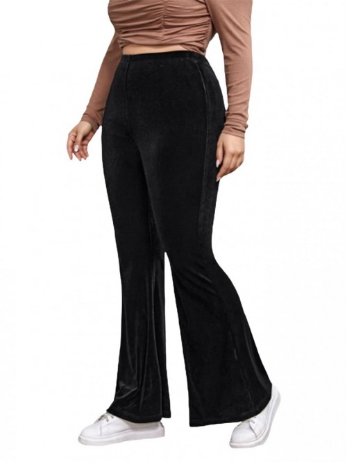 Women's Plus Size Velvet High Waist Flare Pants 