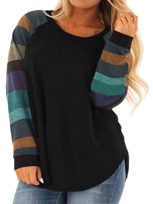 Womens Plus Size Long Sleeve Tunic Crewneck Colorb...