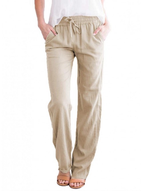 Womens Casual Pants Capris Drawstring Elastic Wais...