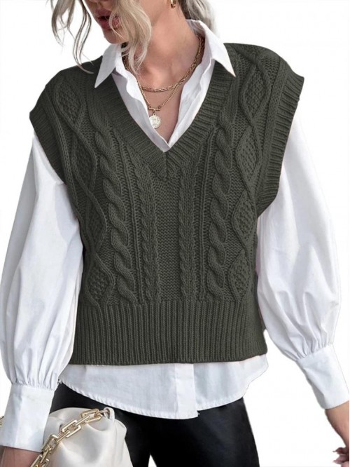 Womens V Neck Sweater Vest Sleeveless Pullover Cro...