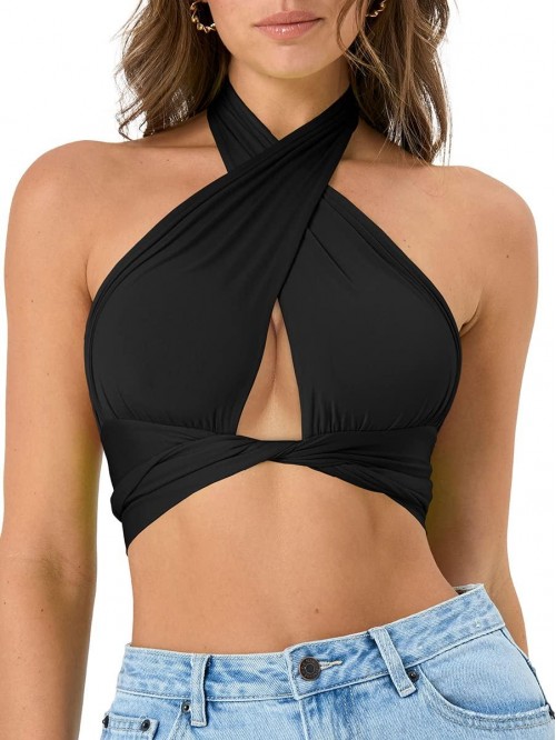 Women's Sexy Sleeveless Criss Cross Halter Top Sex...