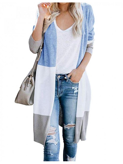 Women’s Open Front Cardigan Striped Color Block ...