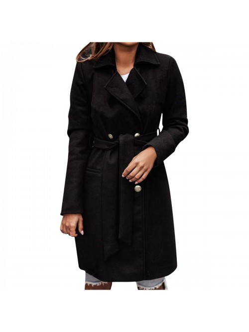 Women's Winter Elegant Pea Coat Notched Lapel Belt...