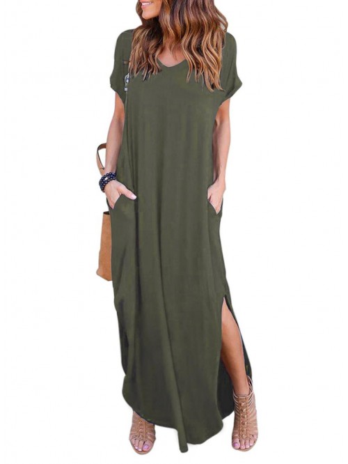 Women's Summer Maxi Dress Casual Loose Pockets Lon...